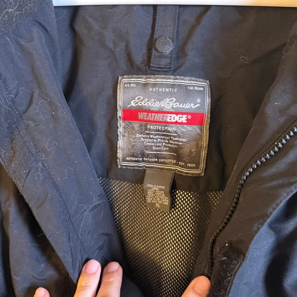 Eddie Bauer WeatherEdge Protection Black Hooded Parka Jacket Mens XL Waterproof